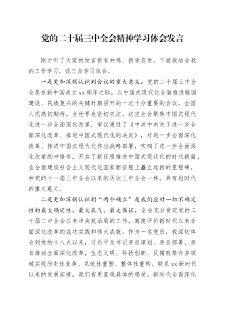 党的二十届三中全会精神学习体会发言