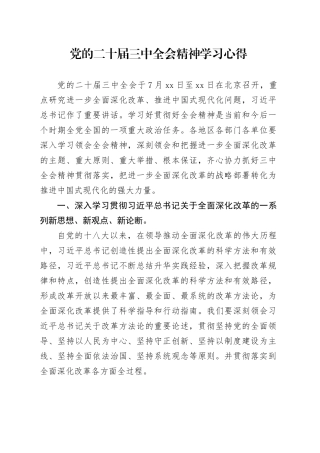 党的二十届三中全会精神学习心得