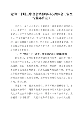 党的二十届三中全会精神学习心得体会（安全行业办公室）