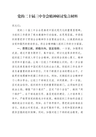党的二十届三中全会精神研讨发言材料