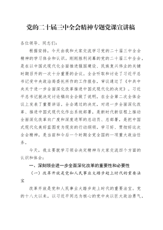 党的二十届三中全会精神专题党课宣讲稿