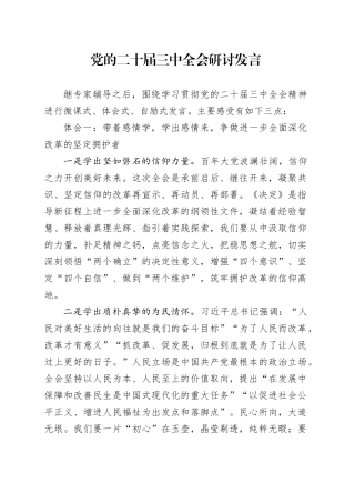 党的二十届三中全会研讨发言