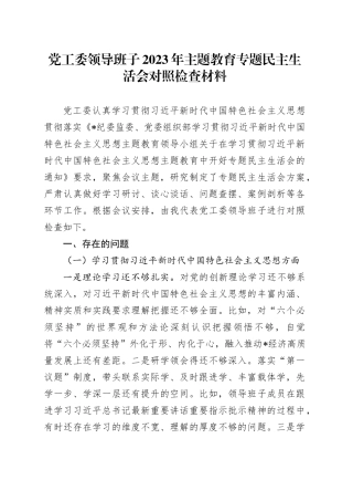党工委领导班子2023年主题教育专题民主生活会对照检查材料