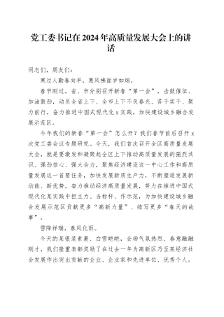 党工委书记在2024年高质量发展大会上的讲话