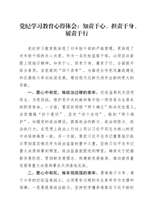 党纪学习教育心得体会：知责于心、担责于身、履责于行