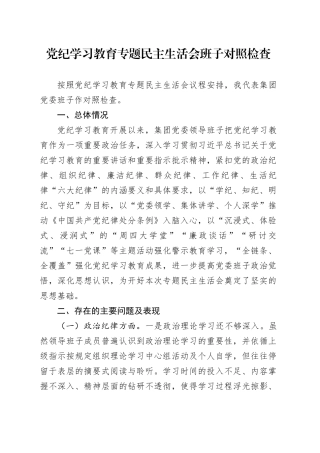 党纪学习教育专题民主生活会领导班子对照检查5000字