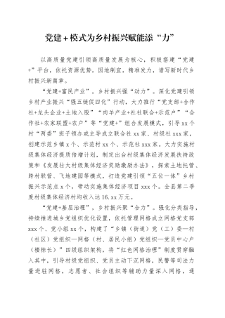 党建＋模式+为乡村振兴赋能添“力”