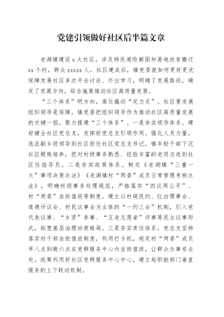 党建引领 做好社区后半篇文章