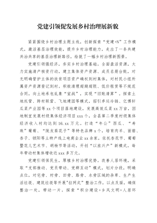 党建引领促发展乡村治理展新貌