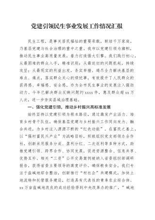 党建引领民生事业发展工作情况汇报