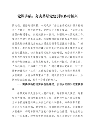 党课：夯实基层党建 引领乡村振兴