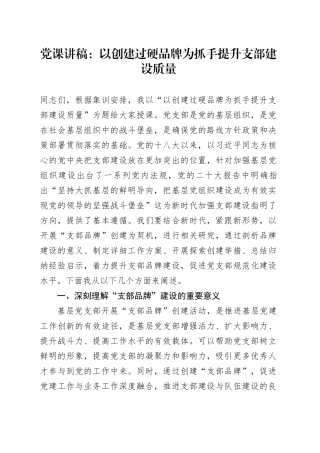 党课：以创建过硬品牌为抓手提升支部建设质量
