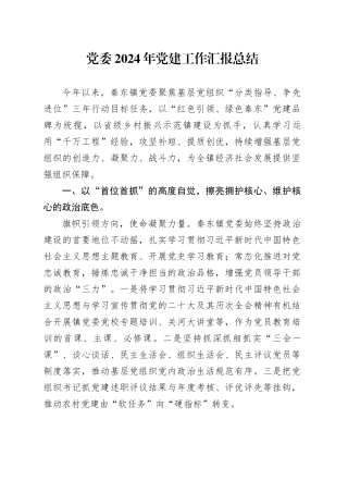 党委2024年党建工作汇报总结
