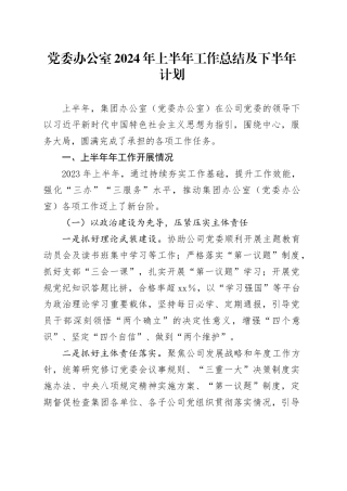 党委办公室2024年上半年工作总结及下半年计划