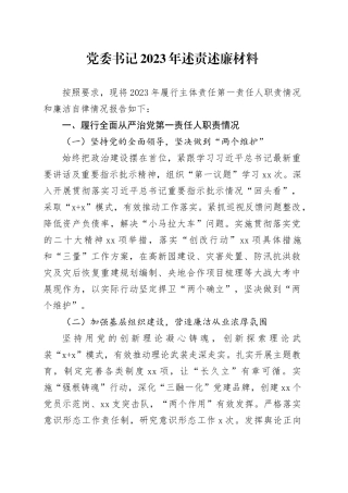 党委书记2023年述责述廉材料