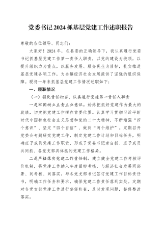 党委书记2024抓基层党建工作述职报告