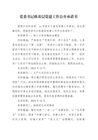 党委书记抓基层党建工作公开承诺书