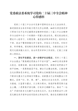 党委政法委系统学习党的二十届三中全会精神心得感悟