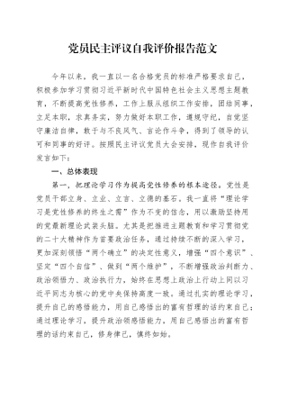 党员民主评议自我评价报告20240205