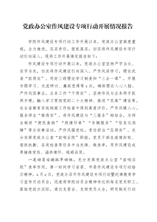 党政办公室作风建设专项行动开展情况报告