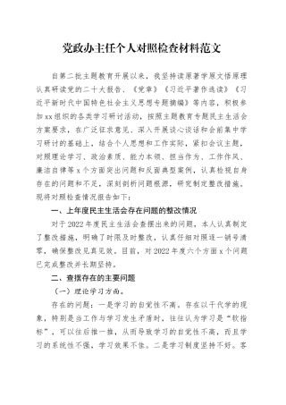 党政办主任个人对照检查材料20240401