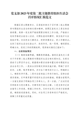 党支部2023年度第二批主题教育组织生活会召开情况汇报20240131