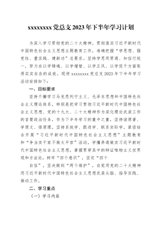 党支部下半年学习计划