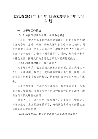 党总支2024年上半年工作总结与下半年工作计划