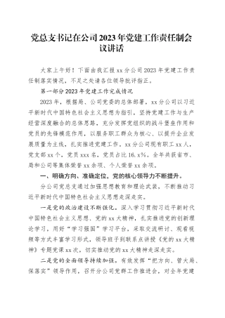 党总支书记在公司2023年党建工作责任制会议讲话