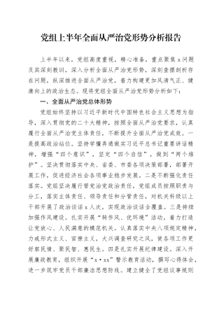 党组上半年全面从严治党形势分析报告