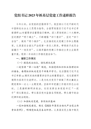 党组书记2023年抓基层党建工作述职报告20240202