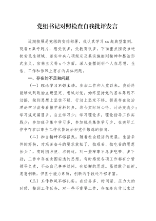 党组书记对照检查自我批评发言