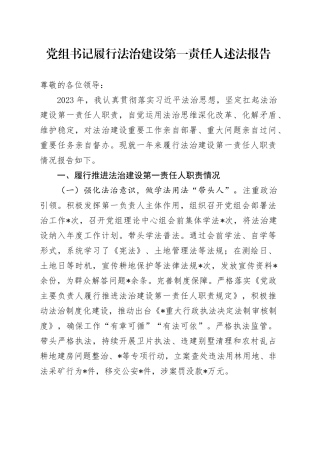 党组书记履行法治建设第一责任人述法报告