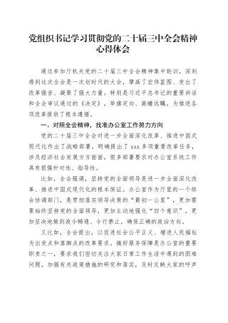 党组织书记学习贯彻党的二十届三中全会精神心得体会