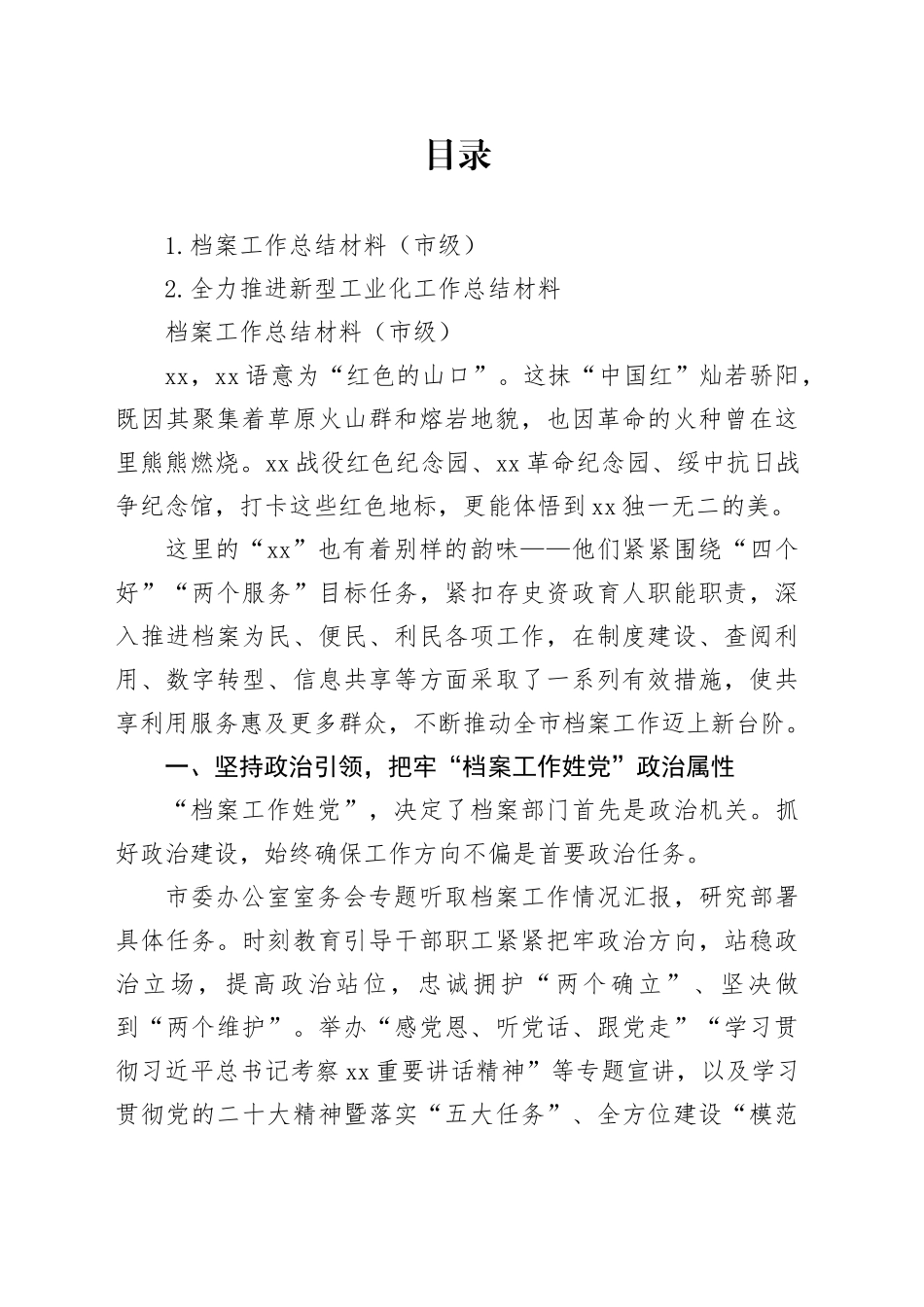 档案工作总结材料（市级）_第1页