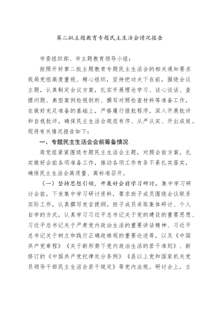 第二批主题教育专题民主生活会情况报告20240131