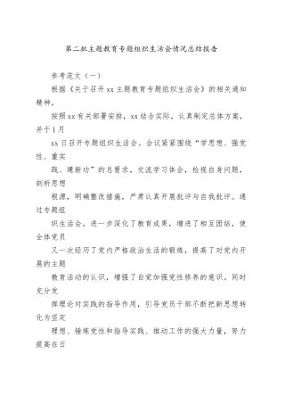 第二批主题教育专题组织生活会情况总结报告（参考范文）