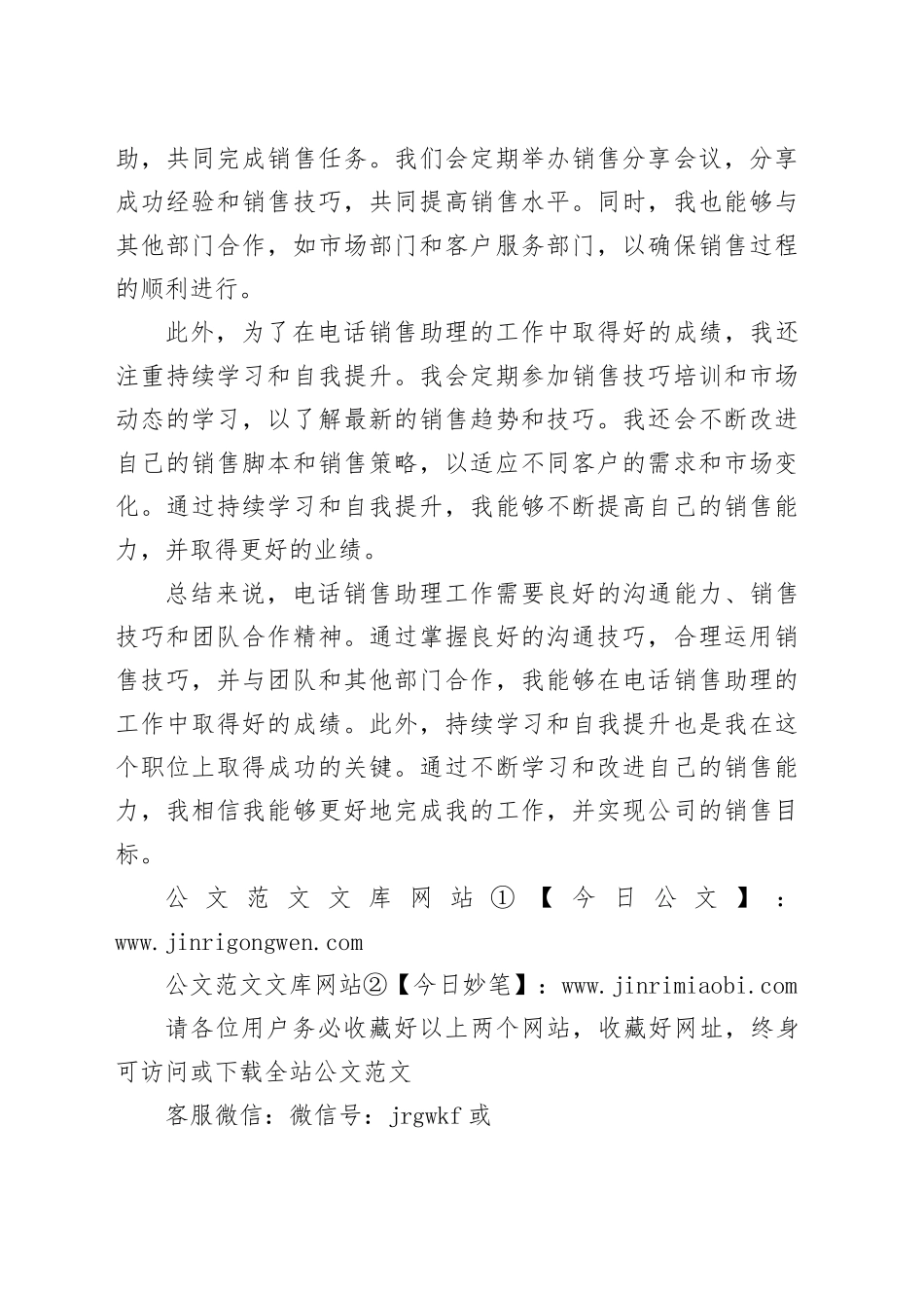 电话销售助理工作总结_第2页