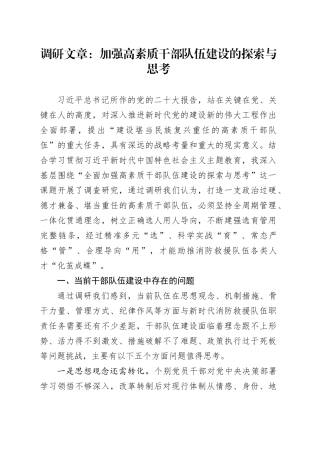 调研报告：加强高素质干部队伍建设的探索与思考