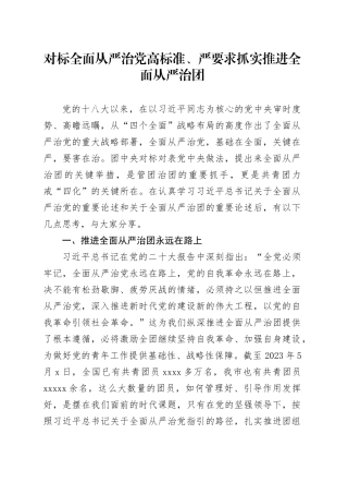 对标全面从严治党高标准、严要求抓实推进全面从严治团20240417