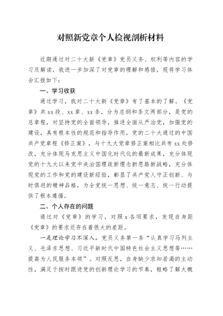 对照新党章个人检视剖析材料
