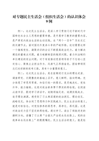 对专题民主生活会（组织生活会）的认识体会9例