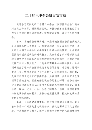 二十届三中全会研讨发言稿