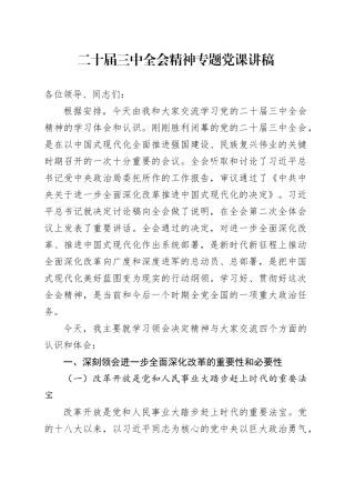 二十届三中全会专题党课讲稿