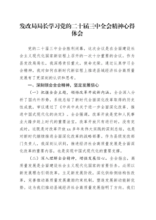 发改局局长学习党的二十届三中全会精神心得体会