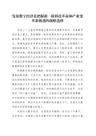 发展数字经济是把握新一轮科技革命和产业变革新机遇的战略选择