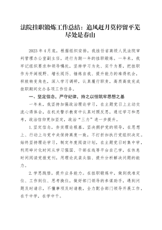 法院挂职锻炼工作总结：追风赶月莫停留  平芜尽处是春山
