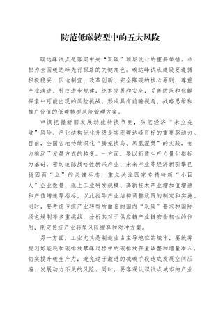 防范低碳转型中的五大风险