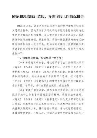 防范和惩治统计造假、弄虚作假工作情况报告