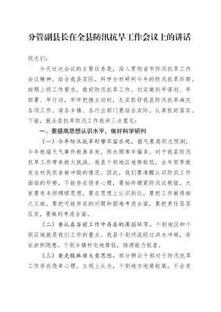 分管副县长在全县防汛抗旱工作会议上的讲话